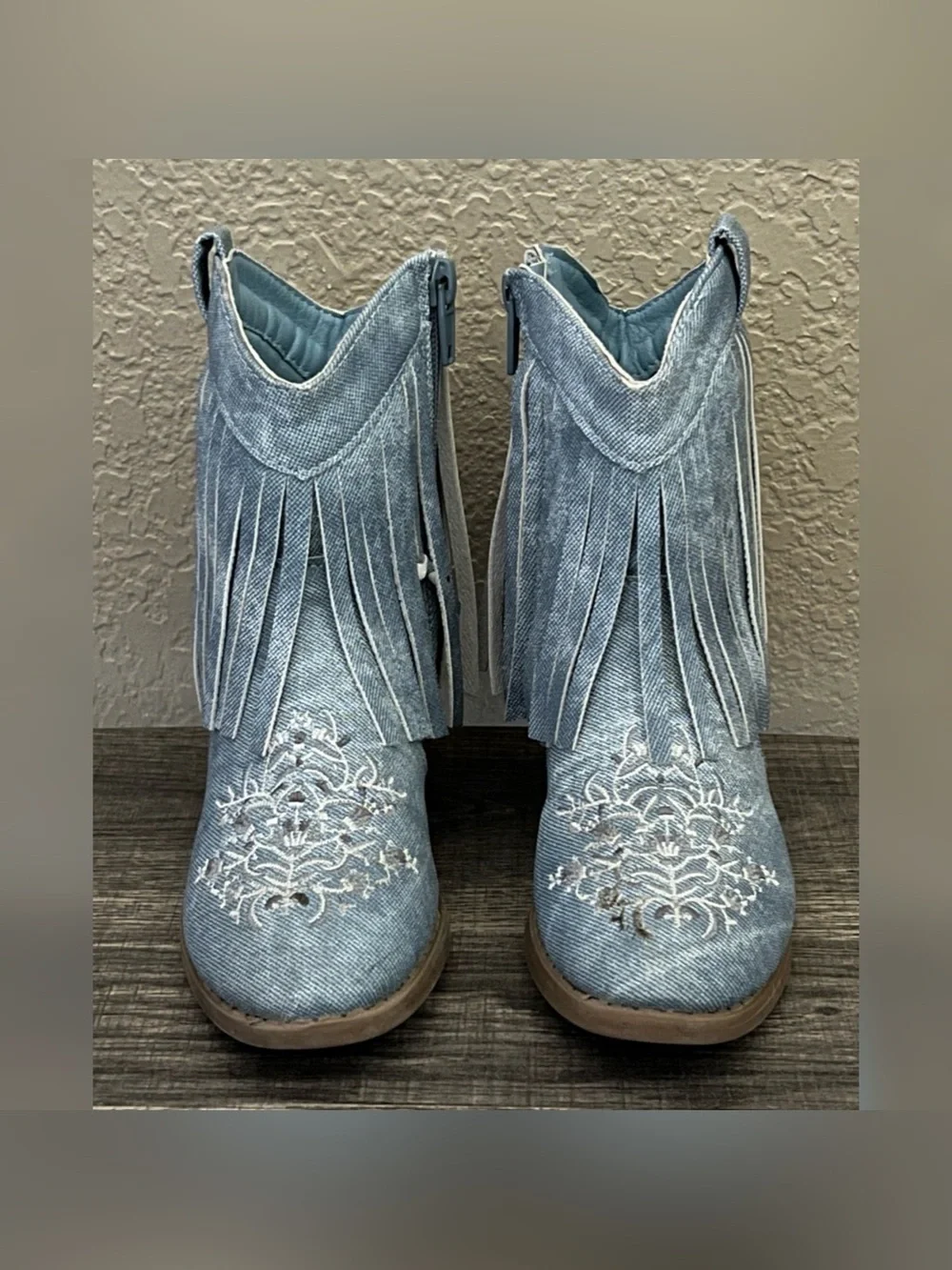 Pawz Toddler Girl Denim Western Cowgirl Boots Blue Color Size-12